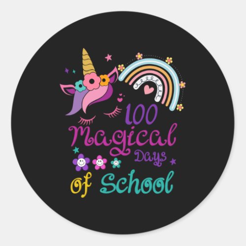 Magical Days Of School Rainbow Teacher Unicorn Gir Classic Round Sticker