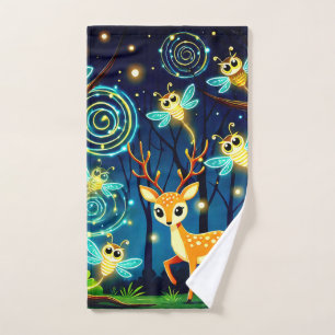 Magical Deer in Firefly Forest	 Hand Towel
