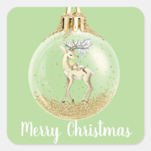 Magical Deer Scene Christmas Ornament Square Sticker