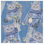 Magical Denim pockets &amp; kittens Fabric