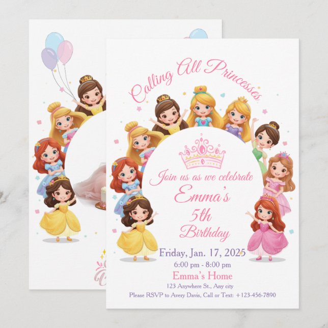 Magical Disney Princess Birthday Card for Girls (Front/Back)