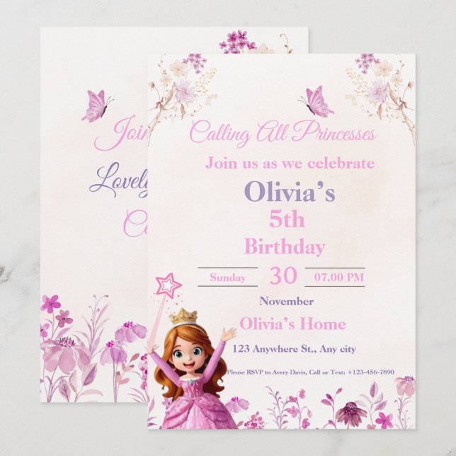 Magical Disney Princess Birthday Card for Girls (Front/Back)
