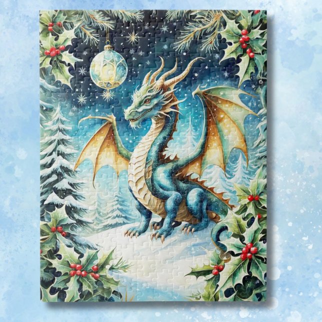 Magical Dragon Christmas With Holly Jigsaw Puzzle (Creator Uploaded)