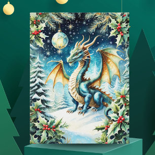 Magical Dragon Christmas With Holly Postcard