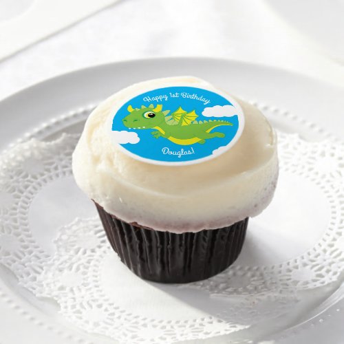 Magical Dragon Cute 1st Birthday Cupcake Decor Edible Frosting Rounds