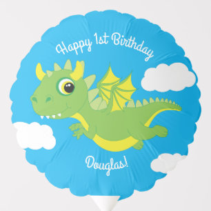 Magical Dragon Cute 1st Birthday Mylar Balloon