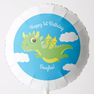 Magical Dragon Cute 1st Birthday Mylar Balloon