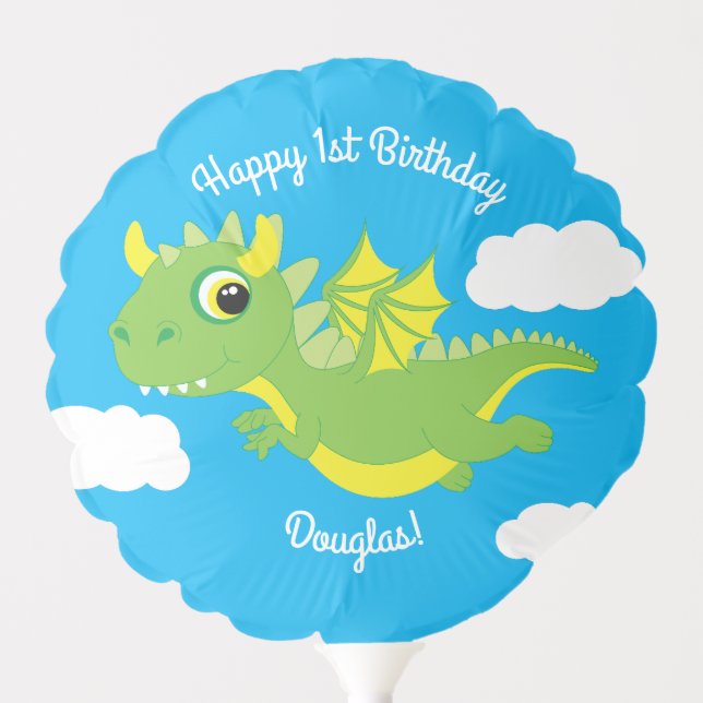 Magical Dragon Cute 1st Birthday Mylar Balloon (Front)