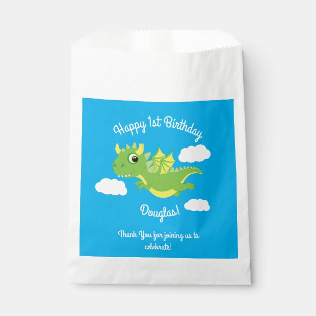 Magical Dragon Cute 1st Birthday Party Favor Bags (Front)