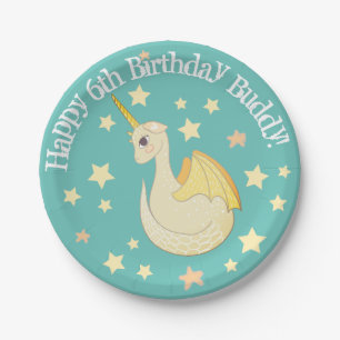 Magical Dragon Friend Personalized Teal Party Paper Plates