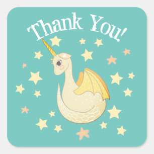 Magical Dragon Friend Personalized Teal Party Square Sticker