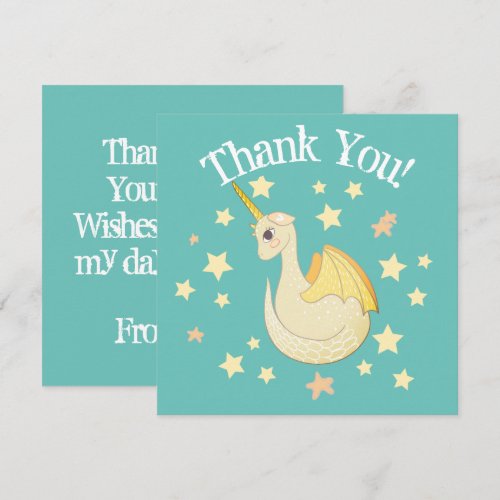 Magical Dragon Friend Personalized Teal Party Thank You Card