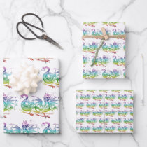 Magical Dragon Pastel Pattern Theme Wrapping Paper Sheets Magical Dragon Pastel Pattern Theme Wrapping Paper Sheets