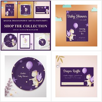 MAGICAL DRAGON PURPLE BABY SHOWER PARTY SUPPLIES