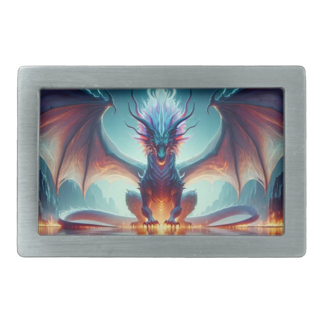 Magical Dragon Reflection Ai Art Belt Buckle (Front)