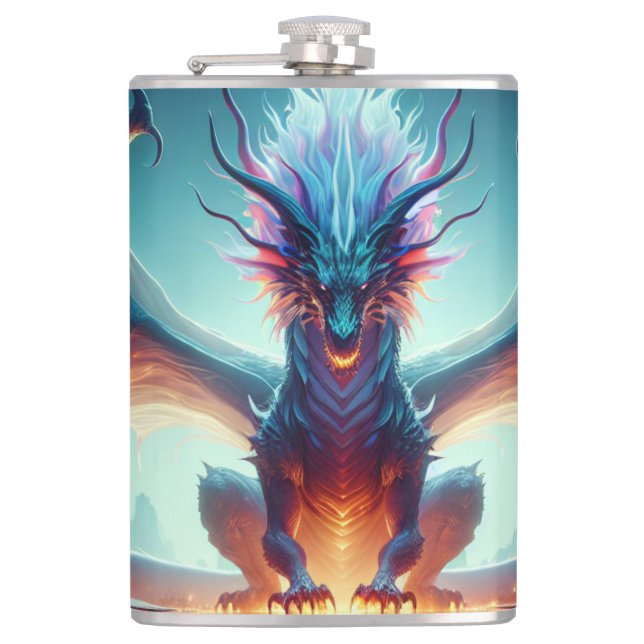 Magical Dragon Reflection Ai Art Flask (Front)