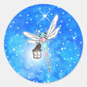 Magical Dragonfly Nighttime Sparkles Classic Round Sticker