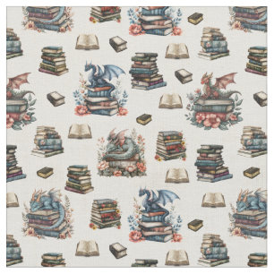 Magical Dragons & Books on Beige Fabric