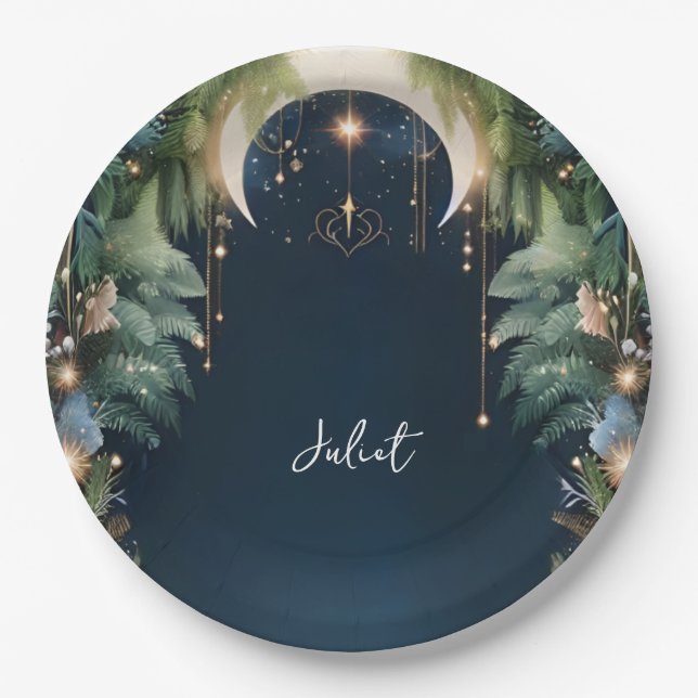 Magical Dream Mystical Stars Moon Bridal Shower Paper Plates (Front)