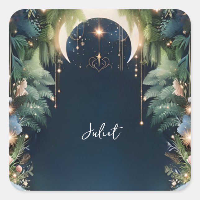 Magical Dream Mystical Stars Moon Bridal Shower Square Sticker (Front)