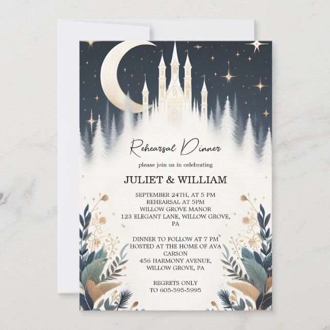 Magical Dream Mystical Stars Moon Rehearsal Dinner Invitation (Front)