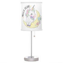 Magical Dreams Baby Unicorn Pastel Flowers Moon Table Lamp
