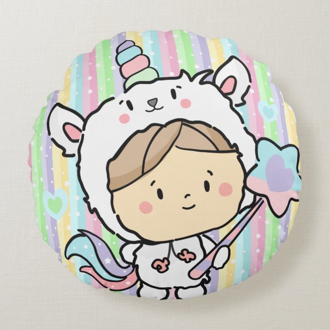 Magical Dreams Unicorn Child Kids Nursery Round Pillow (Front)