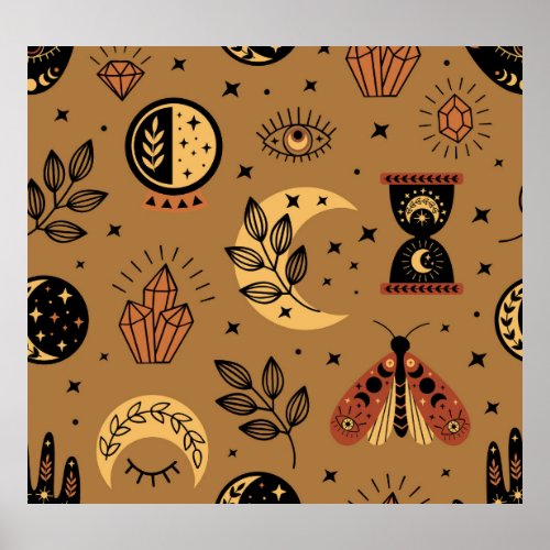 Magical Elements Enchanting Seamless Pattern Poster