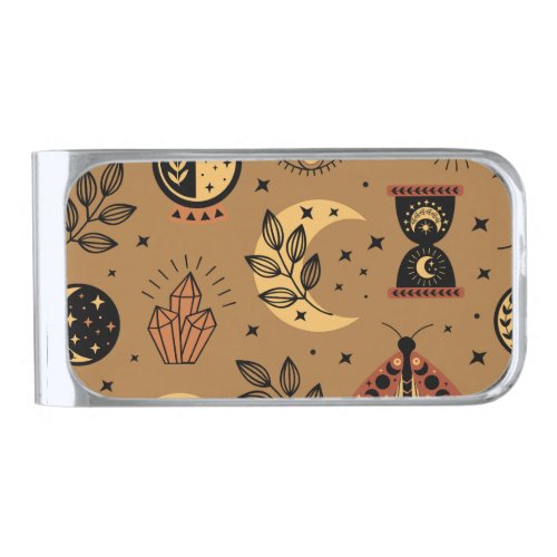 Magical Elements Enchanting Seamless Pattern Silver Finish Money Clip