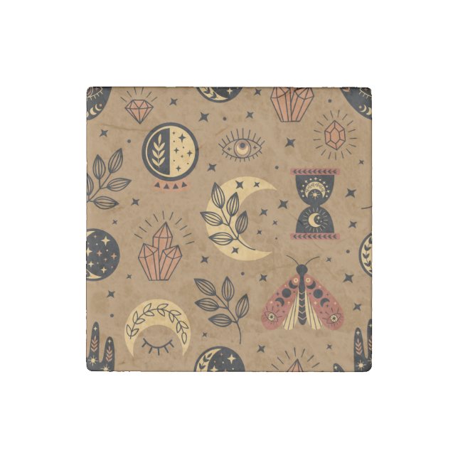 Magical Elements: Enchanting Seamless Pattern Stone Magnet (Front)