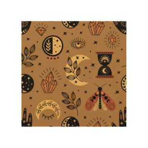 Magical Elements: Enchanting Seamless Pattern Wood Wall Art