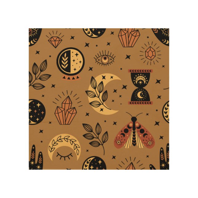 Magical Elements: Enchanting Seamless Pattern Wood Wall Art (Front)