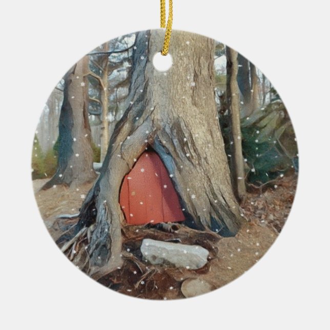 Magical Elf House Ceramic Ornament (Front)