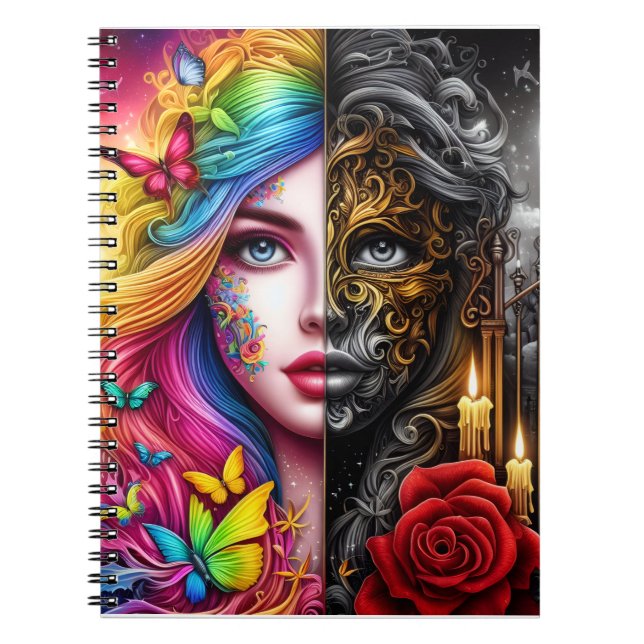 Magical Elven Duality - Day - Night Realms Notebook (Front)