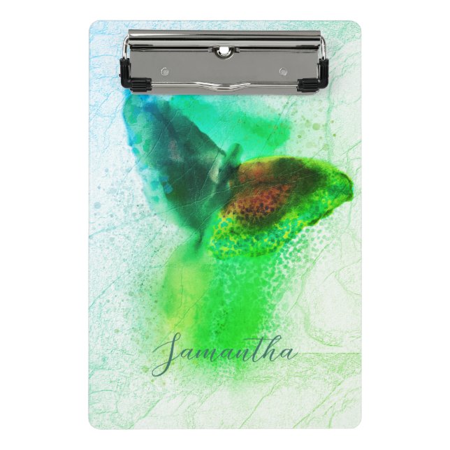 Magical Emerald Green Watercolor Butterfly Script Mini Clipboard (Front)