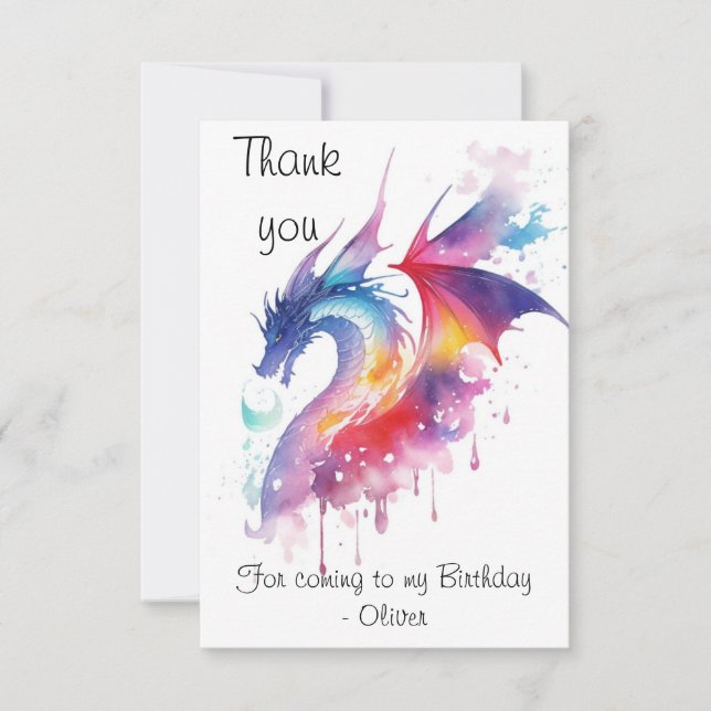 Magical Enchanted Dragon Birthday Thank You Card (Front)
