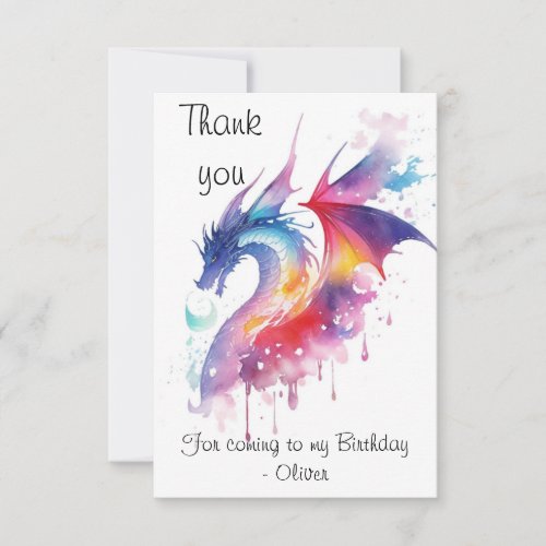 Magical Enchanted Dragon Birthday Thank You Card