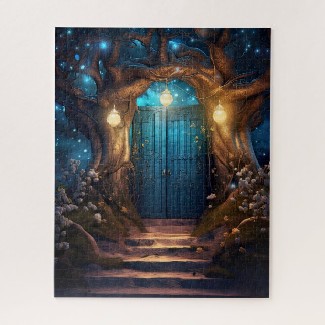Magical Enchanted Fantasy Forest Old Blue Door Jigsaw Puzzle (Vertical)
