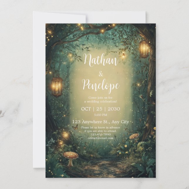 Magical Enchanted Forest Fairy Light Wedding Invitation (Front)