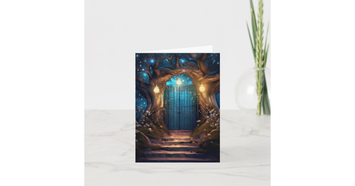Magical Enchanted Forest Fantasy Antique Door Card | Zazzle