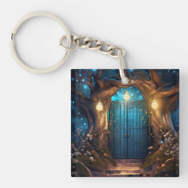 Magical Enchanted Forest Fantasy Antique Door Keychain (Front)