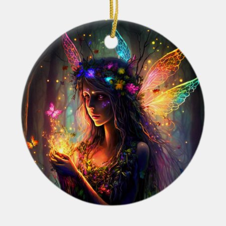 Magical Enchanted Forest Fantasy Fairy Lights Ceramic Ornament
