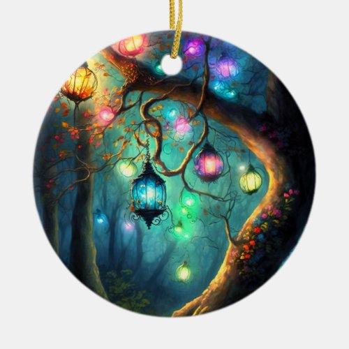 Magical Enchanted Forest Fantasy Fairy Lights Ceramic Ornament