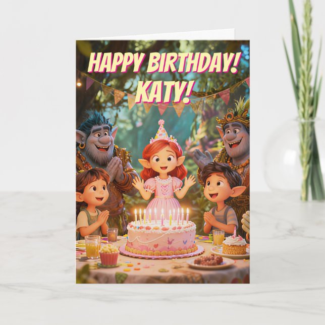 Magical Enchanted Forest Trolls Birthday Party  Card (Front)