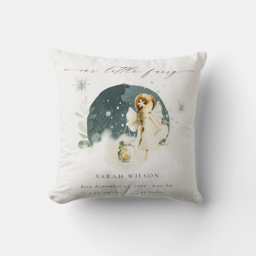 Magical Enchanted Little Garden Fairy Birth Stat Throw Pillow