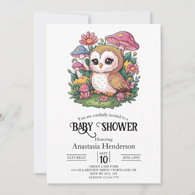 Magical Enchanted Owl Baby Shower Invitation (Front)