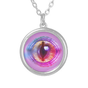 Magical Enchanted Purple Fantasy Dragon's Eye Silver Plated Necklace