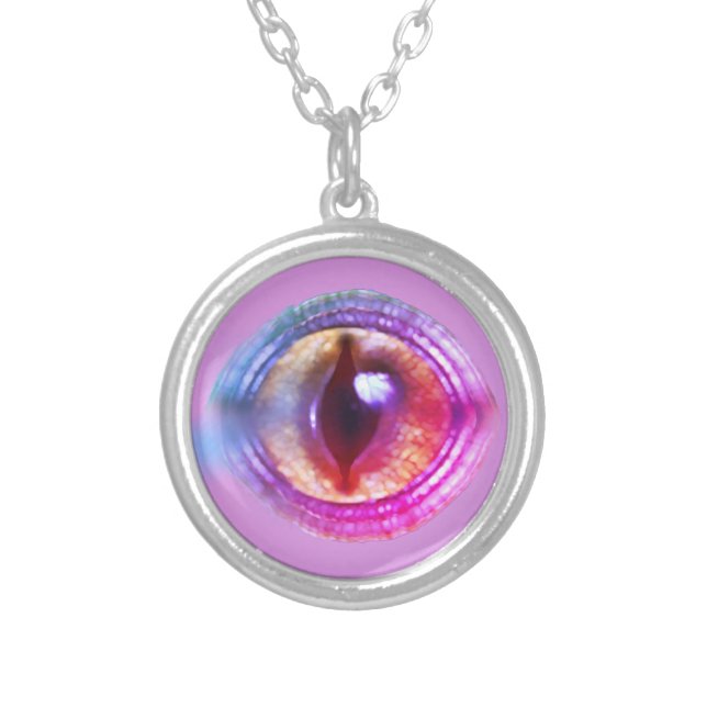 Magical Enchanted Purple Fantasy Dragon's Eye Silver Plated Necklace (Front)