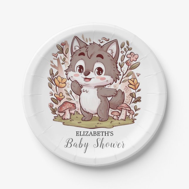 Magical Enchanted Wolf Baby Shower Paper Plates (Front)