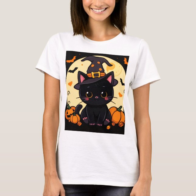 Magical Enchanting Witch Cat Halloween Tee (Front)